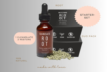 Root Duo Pack, beinhaltet 1 Root Cleanslate und 2 Packungen Restore